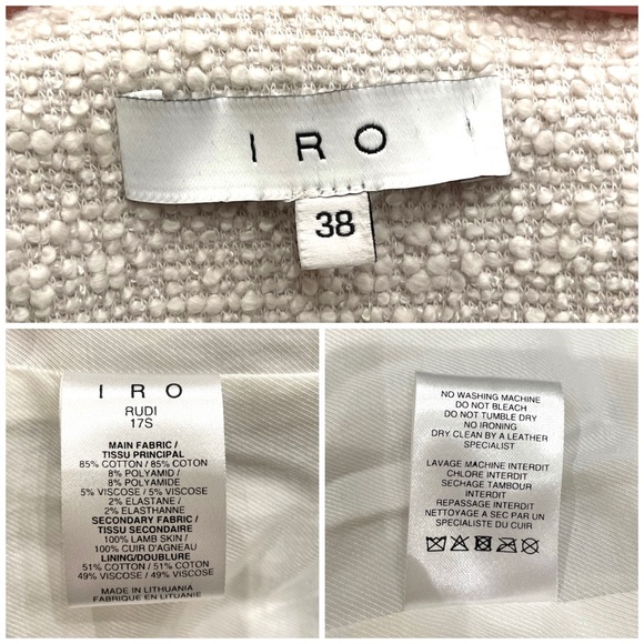 IRO Tweed Boucle Jacket in Natural with Leather Trim FR 38 US 6 - Picture 9 of 10